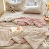 ราคา (รวมผ้าปูที่นอนผ้าฝ้าย) ชุดผ้าปูที่นอนผ้าฝ้ายเกาหลี 4 ชิ้นพร้อมตกแต่งห้องนอนสีชมพูพาสเทลลายตารางวินเทจ (47759338376)