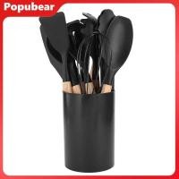 ราคา C Woeuri Silicone Kitchen Utensil Set Wooden Handle Cooking Tools Premium Silicone Kitchen Utensils (55210389926)