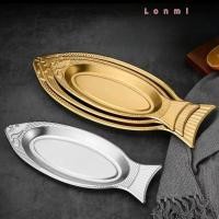 ราคา LONMI จานปลานึ่ง, จานบาร์บีคิวรูปปลารูปไข่, จานขนมสแตนเลส จานผลไม้ จานถาด (47359747185)
