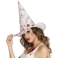 ราคา หมวกพ่อมด แม่มด สีขาวลายเลือด หมวกฮาโลวีน แฟนซี คอสเพลย์ พร็อพแต่งตัวผี White Wizard Hat with Blood Print Halloween (27288770709)
