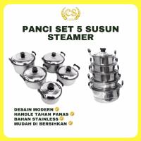 ราคา America High Pots Pan Set + Steamer (kingko) kingko pan sett 555 - Titanium (57851542523)
