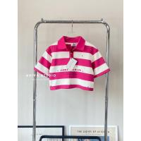 ราคา Aviva studio เสื้อคอโปโลลายทางสีชมพูสดแต่งหมุด (21775071466)