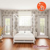 ราคา เตียงคาโนปี้สีขาว Canopy bed ตะแกรงเหล็กฉีก (7720488738)