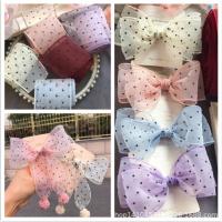 ราคา พร้อมส่ง ริบบิ้นผ้าบาง ลายจุด เย็บขอบ ขนาด กว้าง 5.5 ซม . (ขายเป็นหลา) (9236539422)