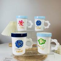 ราคา (มีกล่อง) Flower mug แก้วมัค แก้วกาแฟ ลายดอกไม้ เนื้อเซรามิค เข้าเวฟได้ (24175922555)