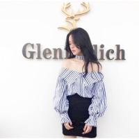 ราคา เสื้อปาดไหล่ลายทางสีกรม+โชคเกอร์ (1863772670)