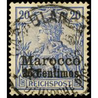 ราคา แสตมป์โมร็อกโกเยอรมันโบราณ 1900 Reichspost Germania 25 Centimos บน 20 Pfennig Mi.10 (47110589847)