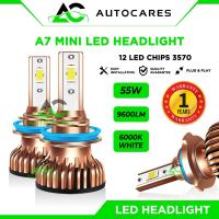 ราคา ไฟหน้ารถ LED 9600LM 55W Lampu Depan Putih Kereta 4300K/6000K H4 H7 H8/H11 HB3/9005 HB4/9006 สีขาว Mentol หลอดไฟ LED (55160352493)