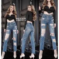 ราคา กางเกงยีนส์ ขายาวทรงกระบอกเล็กเเต่งขาดงานผ้าเนื้อดีป้ายBack up denim (8411514357)