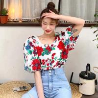 ราคา เสื้อลายดอกคอยู แขนบอลลูน(งานนำเข้า) (2206160439)