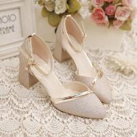 ราคา ZA8 KIKA.SHOPShoes ผู้หญิง 2021 ฤดูใบไม้ผลิฤดูใบไม้ร่วงใหม่เลื่อมรองเท้าแต่งงาน All-Matching ส้นหนารองเท้าหัวเข็มขัด Bridesm (45157880757)
