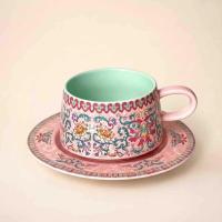 ราคา ถ้วยกาแฟเซรามิกยุโรปย้อนยุคและจานรอง/ถ้วยพิมพ์ดอกไม้สไตล์วังโบราณและจานรองและช้อนชุดของขวัญประณีต (52860475755)