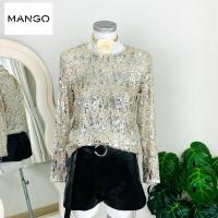 ราคา ไซด์ M แบรนด์ Mango แท้ 100%เสื้อ แขนยาว Luxury ทรงครอป งานเกล็ดวิบวับ สีเงิน ใส่ออกงาน ชุดออกงาน ชุดปาร์ตี้ st1 (56852582113)