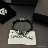 ราคา Chrome Hearts Chrome Hearts Skull Ghost Skull เชือกหนังสร้อยข้อมือสร้อยข้อมือแฟชั่น All-Match เคร (52908635133)