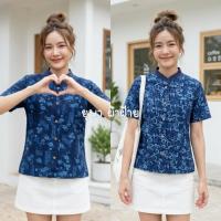 ราคา เสื้อคอจีนหม้อห้อมพิมพ์ลายแขนสั้น เสื้อพื้นเมือง (9946892683)