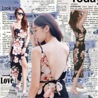 ราคา 9316 Dress ชุดเดรสสายเดี่ยว ลายดอกเว้าเอว 2 ข้าง ผ้าไหมพิมลายดอกไม้ ด้านหลังแต่ง V โชว์หลัง (16193793477)