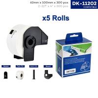 ราคา 5ม้วน DK-11202 DK11202 ใช้งานร่วมกับ Brother 62*100 มม.Die Cut Thermal Label สติกเกอร์กระดาษสําหรับเครื่องพิมพ์ Brother QL-500, QL-570, QL-700W, QL-720NW, QL-800, QL-1050 (53506174634)