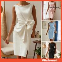 ราคา [wishmart] ชุดเดรสเข้ารูปแขนกุดผู้หญิง Ruched Bow Tie Side Slit Midi Dress Lady ชุดเดรสทํางานปาร์ตี้ค็อกเทลอย่างเป็นทางการ (56508947863)