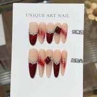 ราคา [Berry Clever Love] Atmosphere Feel High-End White Berry Red French Smudge Pearl Broken Diamond Wear Nail (45709335344)