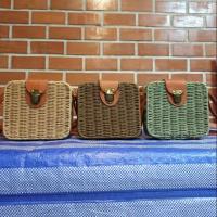 ราคา กระเป๋าสะพายข้างวินเทจ เชือกปอถัก ทรงเหลี่ยม (2378500506)