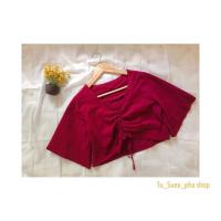 ราคา เสื้อครอปรูดหน้าสีแดงเลือด งานวินเทจ (สินค้าถ่ายจากงานจริง) (2347232408)