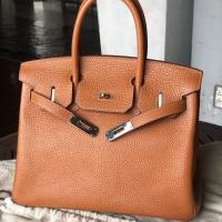 ราคา กระเป๋าทรง Birkin30 สีน้ำตาลโกลด์ อะไหล่ทอง เดินด้ายสีขาว (1328823127)