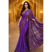 ราคา ผ้าส่าหรีอินเดีย ส่าหรีอินเดีย มือสองSAREE-18ส่าหรีสีม่วง ส่าหรีแบบนุ่งเอง ชุดอินเดีย ชุดส่่าหรี (55403809271)