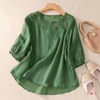 ราคา เย็บปักถักร้อยถุงเสื้อผู้หญิง ซูแลม วินเทจผ้าฝ้ายผ้าลินินฤดูร้อนขนาดบวกรอบคอที่สง่างามหลวมสบายๆสไตล์เกาหลี ไร้เหล็ก ผู้หญิงสีกรมสีชมพูสีเขียวสีเหลืองสุภาพส (28404424098)
