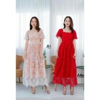 ราคา เดรสลูกไม้แดง งานป้ายมิสเบล M xl 2xl ลูกไม้ไม่คันใส่สบายค่ะ (9612387724)