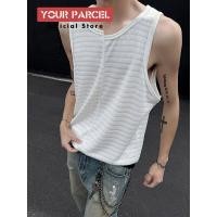 ราคา สีขาวเย็บพื้นผิวกีฬาแขนกุดเสื้อยืดผู้ชายฤดูร้อนหลวมแห้งเร็วแขนสั้นชายเสื้อกั๊กเสื้อกั๊ก (49459431767)