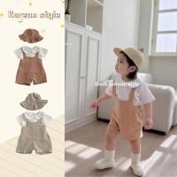 ราคา ชุดบอดี้สูทเด็กสไตล์เกาหลีชุดเสื้อสีขาวล้วน + ชุดจั๊มสูท สายรัด + หมวก 3 ชิ้นสําหรับ 3-36 เดือนเด็กทารกผู้หญิ (26331429491)