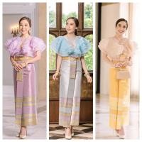 ราคา พร้อมส่ง ผ้าถุงไหมเทียม กึ่งสำเร็จรูป จีบนางหน้า ชุดไทยประยุกต์ (1791943592)