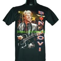 ราคา เสื้อวง Bon Jovi ลาย บอน โจวี Jon วินเทจสไตล์ Graphic Band Tee สีดำ BJI1069 (368169598)