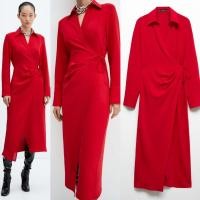 ราคา Merah Mng Wrap Simple Maxy Dress for Women / Red Chinese New Year Dress / Red Dress (24512348995)