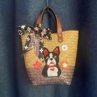 ราคา กระเป๋าสานกระจูด ติดโบว์ ลายน้องหมา ฐาน 13*14cm สูง 21 cm (24851307384)