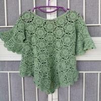 ราคา เสื้อถักโครเชต์ ถักมือ ลายดอกไม้ ต่อดอก สีเขียวก้านมะลิ มีหนึ่งเดียวเท่านั้น crochet top (3815806180)