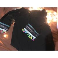 ราคา New เสื้อปาดไหล่สีดำแขนปลายพู่ฟรุ้งฟริ้ง (259991537)