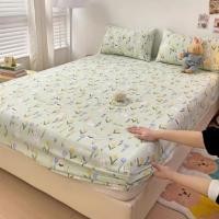 ราคา ชุดเครื่องนอน 3 ชิ้นผ้าฝ้ายสุดเท่ ลายกระต่ายใบไม้สีเขียว ผ้าคลุมที่นอน 2–10 ซม. ทุกขนาด 1ม2 1ม6 1ม8 2ม (53107534449)