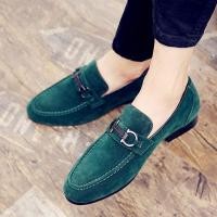 ราคา Men Youth Casual Shoes Casual Slip On Shoes Man Comfortable Loafers Men Shoes Green Black Suede Leather Men Shoes FECHEN (51109540493)
