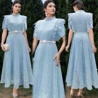 ราคา B163 งานป้าย MISS BELL เดรสลูกไม้ฉลุ แขนสั้น สีฟ้า (27429099088)