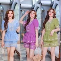 ราคา (s,3xl,4xl) ชุดเข้าเซตผู้หญิง ชุดเซต 2 ชิ้น เสื้อแขนสั้น+กางเกงขาสั้น งานปัก ผ้าดีมากๆ งานป้าย marmoris (18311876094)