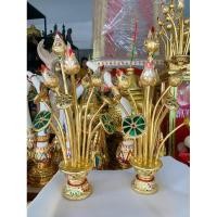 ราคา ดอกบัวทอง แจกันดอกบัวไม้แกะสลักปิดทอง(1คู่) (22934007964)