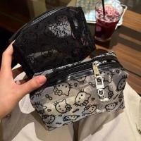 ราคา คิตตี้ คิตตี้ กระเป๋าเครื่องสําอางเดินทางแบบพกพาขนาดใหญ่-ความจุการจัดเก็บกระเป๋าผ้ากอซสีดําคลัทช์กระเป๋าแต่งหน้าที่เรียบง่ายน่า (42230550207)