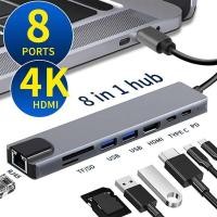 ราคา ❤ USB Hub 8 In 1 Type C 3.1 To 4K HDMI Adapte With Rj45 Sd/Tf Cad Reade PD Fast Chage Fo Book N (28437974053)