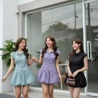 ราคา มินิเดรสแฟชั่นเกาหลีดีเทลคอปกเชิ้ตผ่าหน้ากระดุมเรียงเมสวยงาม (53854321988)