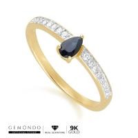 ราคา Gemondo แหวนทองคำ 9K ประดับไพลิน (Blue Sapphire) ทรงหยดน้ำ บ่าข้างเพชร ดีไซน์คลาสสิก (21483234710)