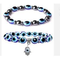 ราคา ใหม่ตาชั่วร้าย Hamsa สีฟ้า Beaded เสน่ห์สร้อยข้อมือยืดมือของฟาติมาตุรกีโชคดีตาชั่วร้ายสร้อยข้อมือ (52158282822)