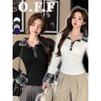 ราคา OFF SHOP ใหม่ 2026 เสื้อแขนยาว เสริมฟองน้ำ คอปก ดีเทลแต่งลายสก็อต เสื้อยืดแฟชั่น มินิมอล เสื้อผ้าผู้หญิง' FY33050 (48907088694)