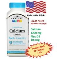 ราคา Calcium + D3 , แคลเซียม + วิตามิน D3, Liquid Filled Calcium Plus D3, 1,200 mg, 90 Rapid Release Softgels by 21st Century (8811274086)