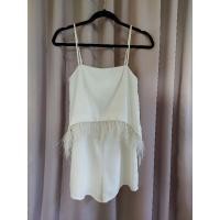 ราคา jumpsuit จั๊มสูท แต่งขนนก ขาสั้น สายเดี่ยว สีขาว ยี่ห้อ chaps มือ2 (5228221912)